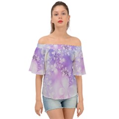 White Purple Floral Print Off Shoulder Short Sleeve Top by SpinnyChairDesigns