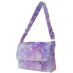 White Purple Floral Print Full Print Messenger Bag (l) by SpinnyChairDesigns