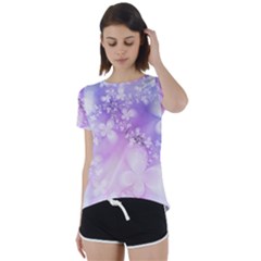 White Purple Floral Print Short Sleeve Foldover Tee by SpinnyChairDesigns