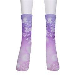 White Purple Floral Print Men s Crew Socks by SpinnyChairDesigns