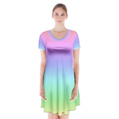 Pastel Rainbow Ombre Gradient Short Sleeve V-neck Flare Dress by SpinnyChairDesigns