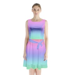 Pastel Rainbow Ombre Gradient Sleeveless Waist Tie Chiffon Dress by SpinnyChairDesigns