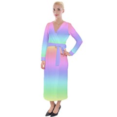 Pastel Rainbow Ombre Gradient Velvet Maxi Wrap Dress by SpinnyChairDesigns