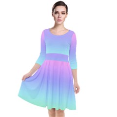 Pastel Rainbow Ombre Gradient Quarter Sleeve Waist Band Dress by SpinnyChairDesigns