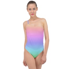 Pastel Rainbow Ombre Gradient Classic One Shoulder Swimsuit by SpinnyChairDesigns