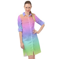 Pastel Rainbow Ombre Gradient Long Sleeve Mini Shirt Dress