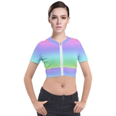 Pastel Rainbow Ombre Gradient Short Sleeve Cropped Jacket by SpinnyChairDesigns