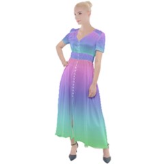 Pastel Rainbow Ombre Gradient Button Up Short Sleeve Maxi Dress by SpinnyChairDesigns