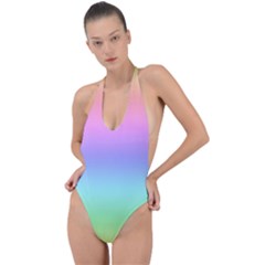 Pastel Rainbow Ombre Gradient Backless Halter One Piece Swimsuit by SpinnyChairDesigns