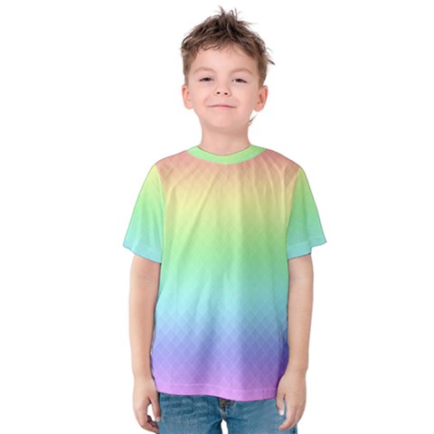 Pastel Rainbow Diamond Pattern Kids  Cotton Tee by SpinnyChairDesigns