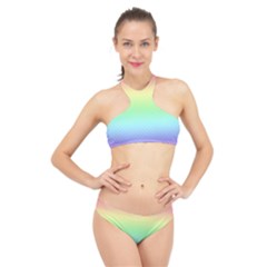 Pastel Rainbow Diamond Pattern High Neck Bikini Set by SpinnyChairDesigns