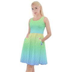 Pastel Rainbow Diamond Pattern Knee Length Skater Dress With Pockets by SpinnyChairDesigns