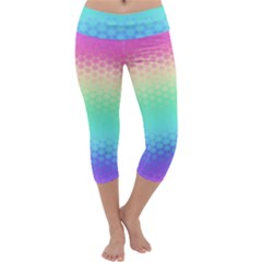 Rainbow Floral Ombre Print Capri Yoga Leggings by SpinnyChairDesigns