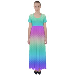 Rainbow Floral Ombre Print High Waist Short Sleeve Maxi Dress by SpinnyChairDesigns