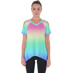 Rainbow Floral Ombre Print Cut Out Side Drop Tee by SpinnyChairDesigns