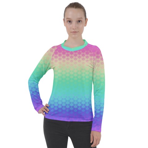 Rainbow Floral Ombre Print Women s Pique Long Sleeve Tee by SpinnyChairDesigns