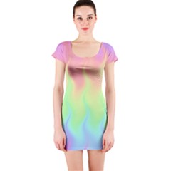 Pastel Rainbow Flame Ombre Short Sleeve Bodycon Dress