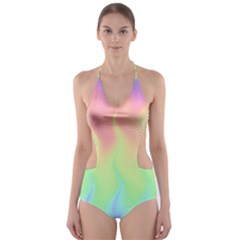 Pastel Rainbow Flame Ombre Cut-out One Piece Swimsuit by SpinnyChairDesigns