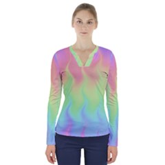 Pastel Rainbow Flame Ombre V-neck Long Sleeve Top by SpinnyChairDesigns