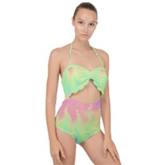 Pastel Rainbow Flame Ombre Scallop Top Cut Out Swimsuit by SpinnyChairDesigns