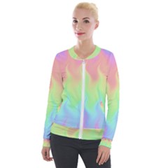 Pastel Rainbow Flame Ombre Velour Zip Up Jacket