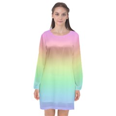 Pastel Rainbow Ombre Long Sleeve Chiffon Shift Dress  by SpinnyChairDesigns