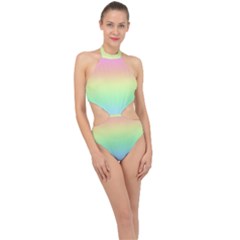 Pastel Rainbow Ombre Halter Side Cut Swimsuit by SpinnyChairDesigns