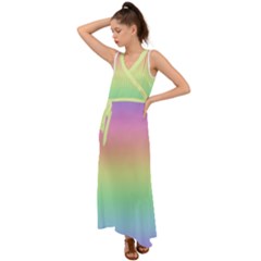 Pastel Rainbow Ombre V-neck Chiffon Maxi Dress by SpinnyChairDesigns