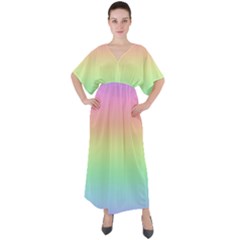 Pastel Rainbow Ombre V-neck Boho Style Maxi Dress by SpinnyChairDesigns
