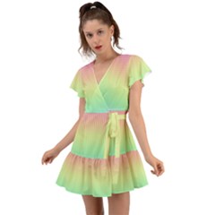 Pastel Rainbow Ombre Flutter Sleeve Wrap Dress by SpinnyChairDesigns