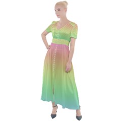 Pastel Rainbow Ombre Button Up Short Sleeve Maxi Dress by SpinnyChairDesigns