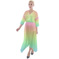 Pastel Rainbow Ombre Quarter Sleeve Wrap Front Maxi Dress by SpinnyChairDesigns