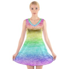 Rainbow Ombre Texture V-neck Sleeveless Dress by SpinnyChairDesigns