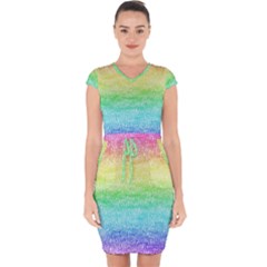 Rainbow Ombre Texture Capsleeve Drawstring Dress  by SpinnyChairDesigns