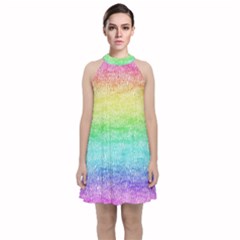 Rainbow Ombre Texture Velvet Halter Neckline Dress  by SpinnyChairDesigns