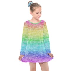 Rainbow Ombre Texture Kids  Long Sleeve Dress by SpinnyChairDesigns