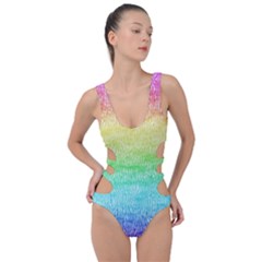 Rainbow Ombre Texture Side Cut Out Swimsuit by SpinnyChairDesigns