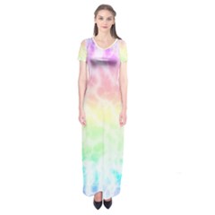 Pastel Rainbow Tie Dye Short Sleeve Maxi Dress by SpinnyChairDesigns