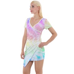 Pastel Rainbow Tie Dye Short Sleeve Asymmetric Mini Dress by SpinnyChairDesigns