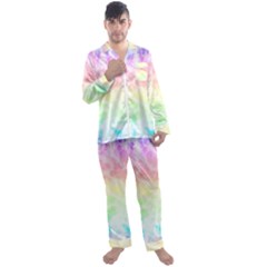 Pastel Rainbow Tie Dye Men s Long Sleeve Satin Pyjamas Set by SpinnyChairDesigns