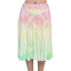 Pastel Rainbow Tie Dye Velvet Flared Midi Skirt by SpinnyChairDesigns