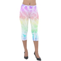 Pastel Rainbow Tie Dye Lightweight Velour Capri Leggings  by SpinnyChairDesigns