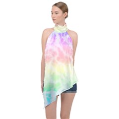 Pastel Rainbow Tie Dye Halter Asymmetric Satin Top by SpinnyChairDesigns