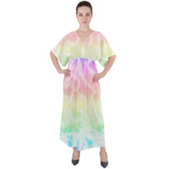 Pastel Rainbow Tie Dye V-neck Boho Style Maxi Dress by SpinnyChairDesigns