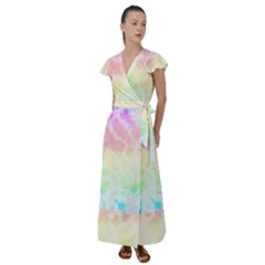 Pastel Rainbow Tie Dye Flutter Sleeve Maxi Dress by SpinnyChairDesigns