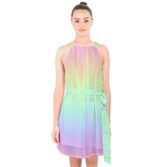 Pastel Rainbow Gradient Halter Collar Waist Tie Chiffon Dress by SpinnyChairDesigns