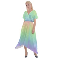 Pastel Rainbow Gradient Cross Front Sharkbite Hem Maxi Dress by SpinnyChairDesigns