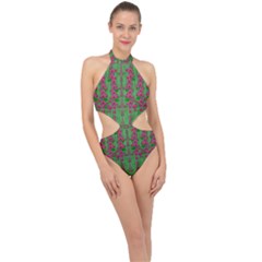 Lianas Of Sakura Branches In Contemplative Freedom Halter Side Cut Swimsuit by pepitasart