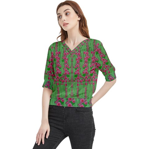 Lianas Of Sakura Branches In Contemplative Freedom Quarter Sleeve Blouse by pepitasart