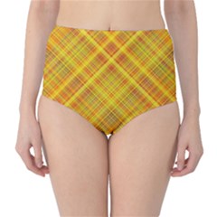 Orange Madras Plaid Classic High-waist Bikini Bottoms by SpinnyChairDesigns